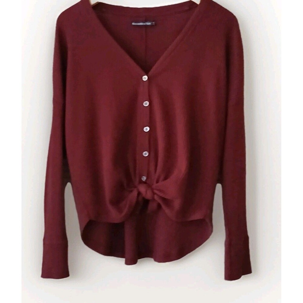 Abercrombie&Fitch Burgundy Ribbed Top Sz Small Tie-Front Relaxed Business Casual